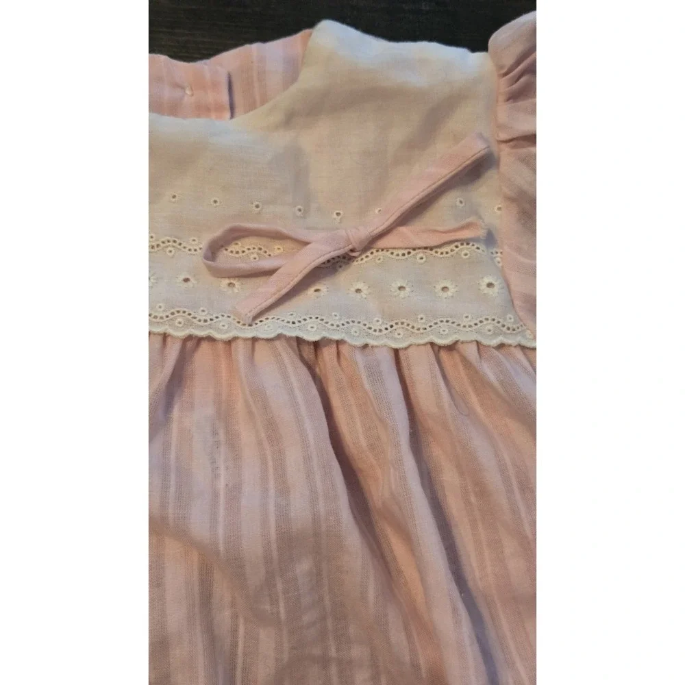Vintage Alexis 6M Pink And‎ White Floral Embroidered Dress Baby Girl 70s 80s 90s
